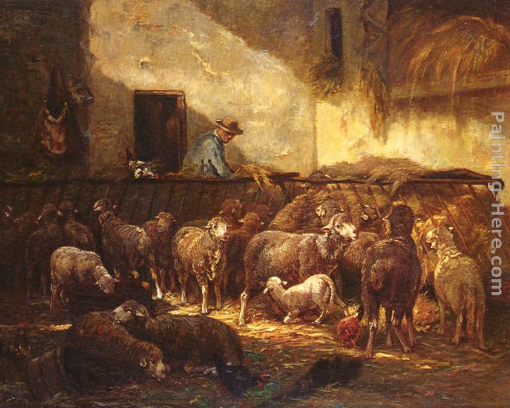 A Flock Of Sheep In A Barn painting - Charles Emile Jacque A Flock Of Sheep In A Barn art painting